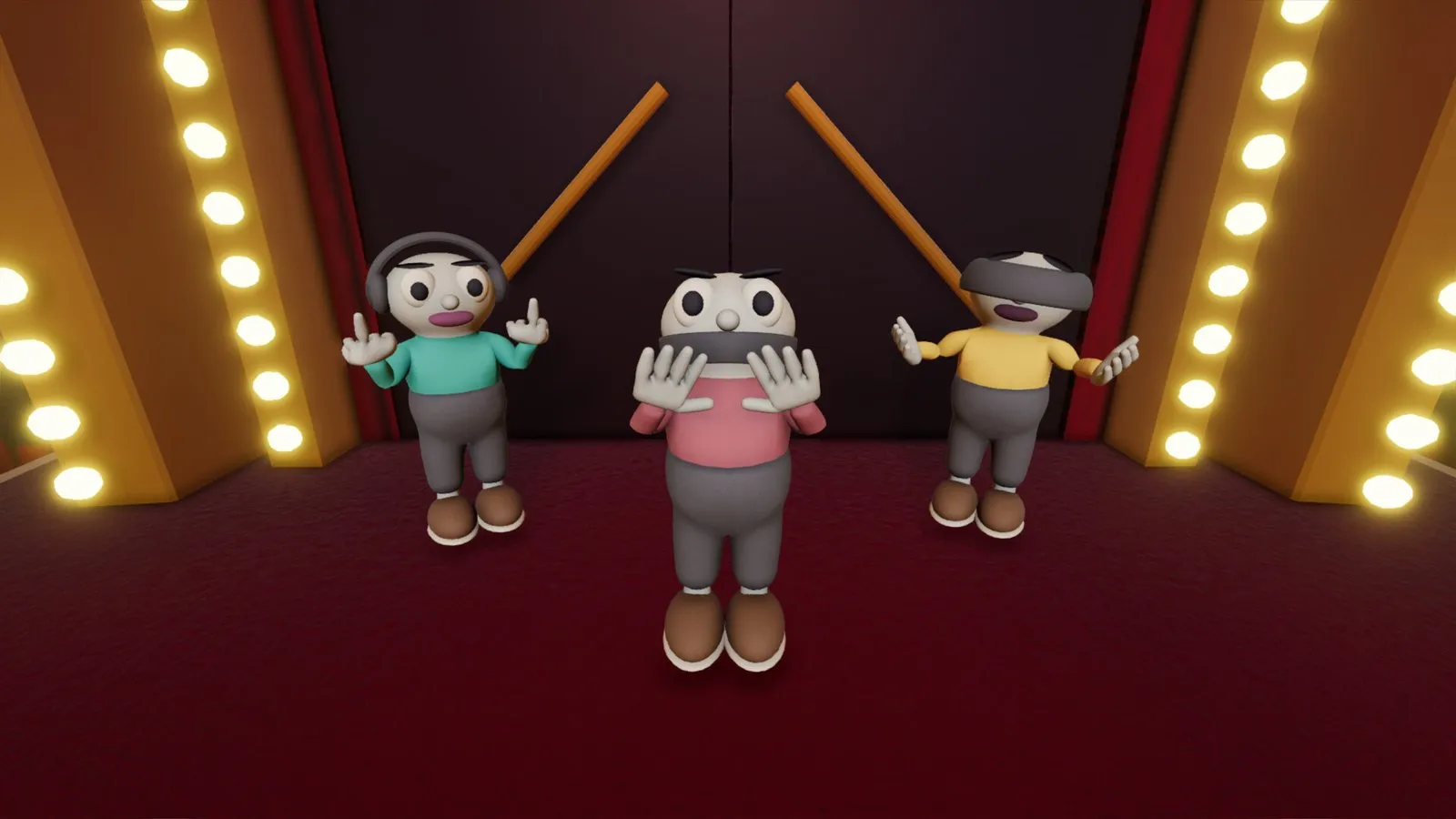 The three players standing together at the start of a run